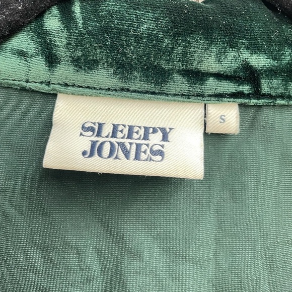 SLEEPY JONES Marina Atleisure Grosgrain-trimmed Velvet Pajama Shirt In Green - Picture 3 of 6